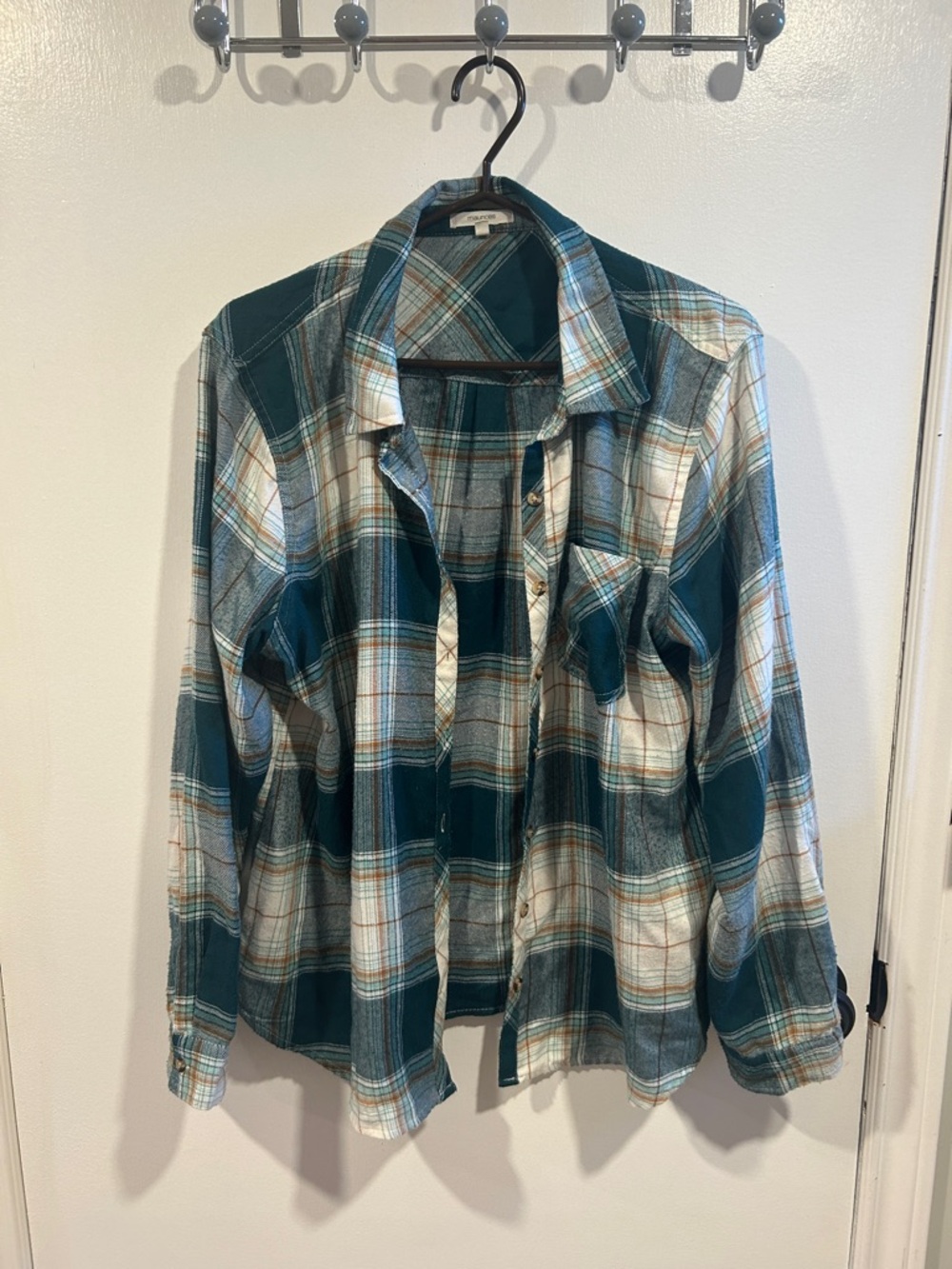Women’s Teal Plaid Button-Up Shirt - Classic Casual - XL